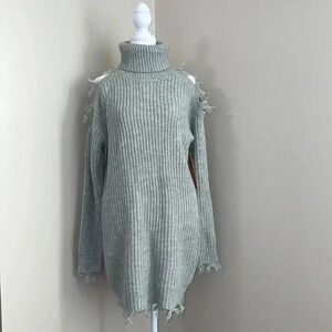Almost Famous Gray Cutout Turtleneck Sweater Dress​​